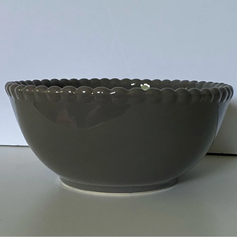 Pier 1 Stoneware Gray Bowl Hand Painted 6” Beaded Edge Retired Replacements EUC